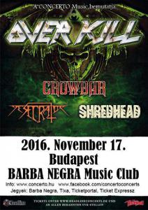 Overkill, Crowbar, Desecrator, Shredhead Barba Negra Music Club